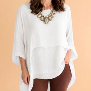 Cobblestone Made in Italy Silk Blouse Top Ethereal Layered Tunic White S